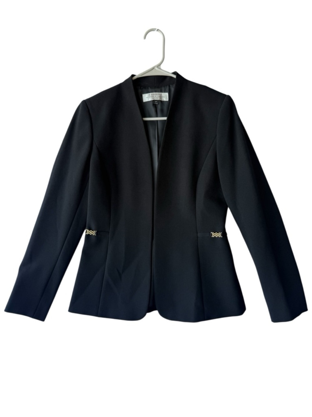 Tahari Black Open-Front Blazer with Gold-Tone Pocket Details
